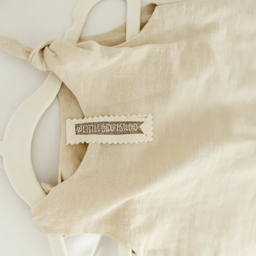 Little Bloom Studio Kids Tan‎ Linen Blend Tank Top Knot Shoulder A Line Size XXS